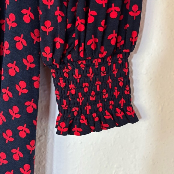 Boden Long Sleeve Dress Navy Blue with Red Flower Design, size 8R - Picture 3 of 9